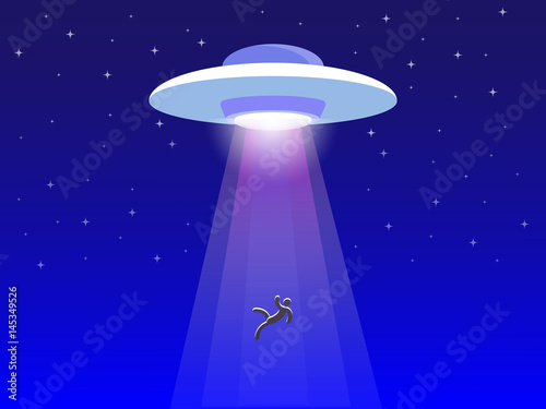 UFO alien flying with lights abducts human Icon