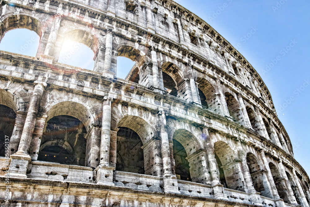Colosseum - the main tourist attractions of Rome, Italy. Ancient Rome Ruins of Roman Civilization.