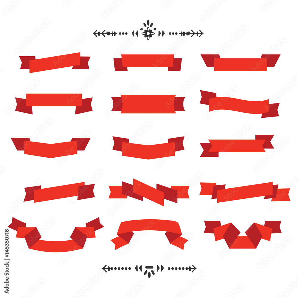Red ribbon banners design element set on white background