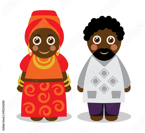 Cute katun black African couple man and woman in bright national clothes