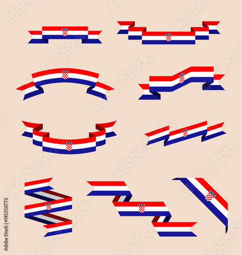 Vector set of scrolled isolated ribbons or banners in colors and with symbols of Croatian flag.