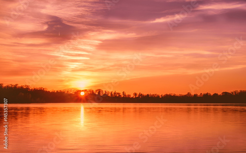 A sunset on a lake