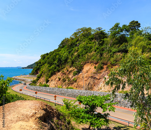 Curve road with sea view and blue sky at Khung Wiman Beach, Chantaburi Thailand. photo