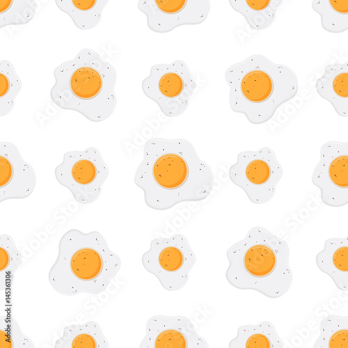 Fried eggs, scrambled egg, omelet pattern in cartoon flat style
