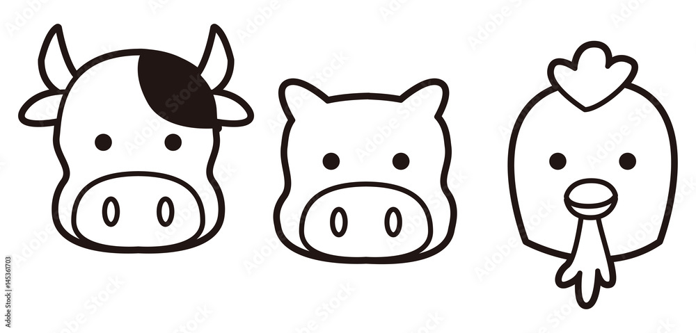 牛 豚 鶏のイラスト Stock Vector Adobe Stock