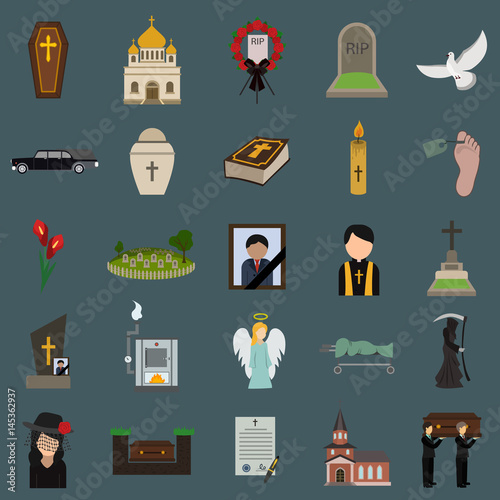 funeral flat icon set