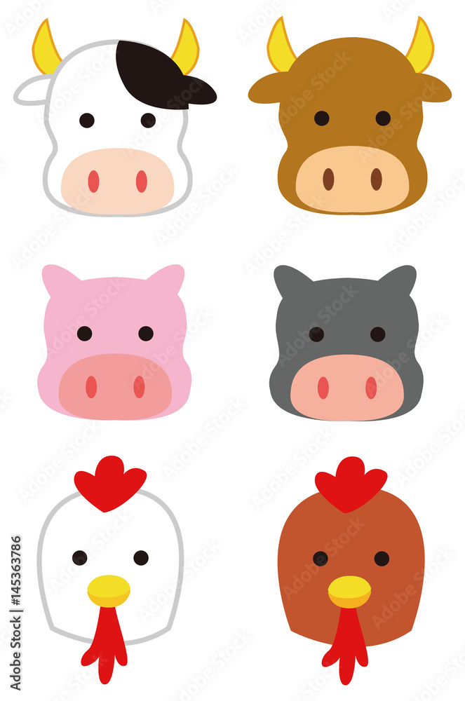 牛 豚 鶏のイラスト Stock Vector Adobe Stock