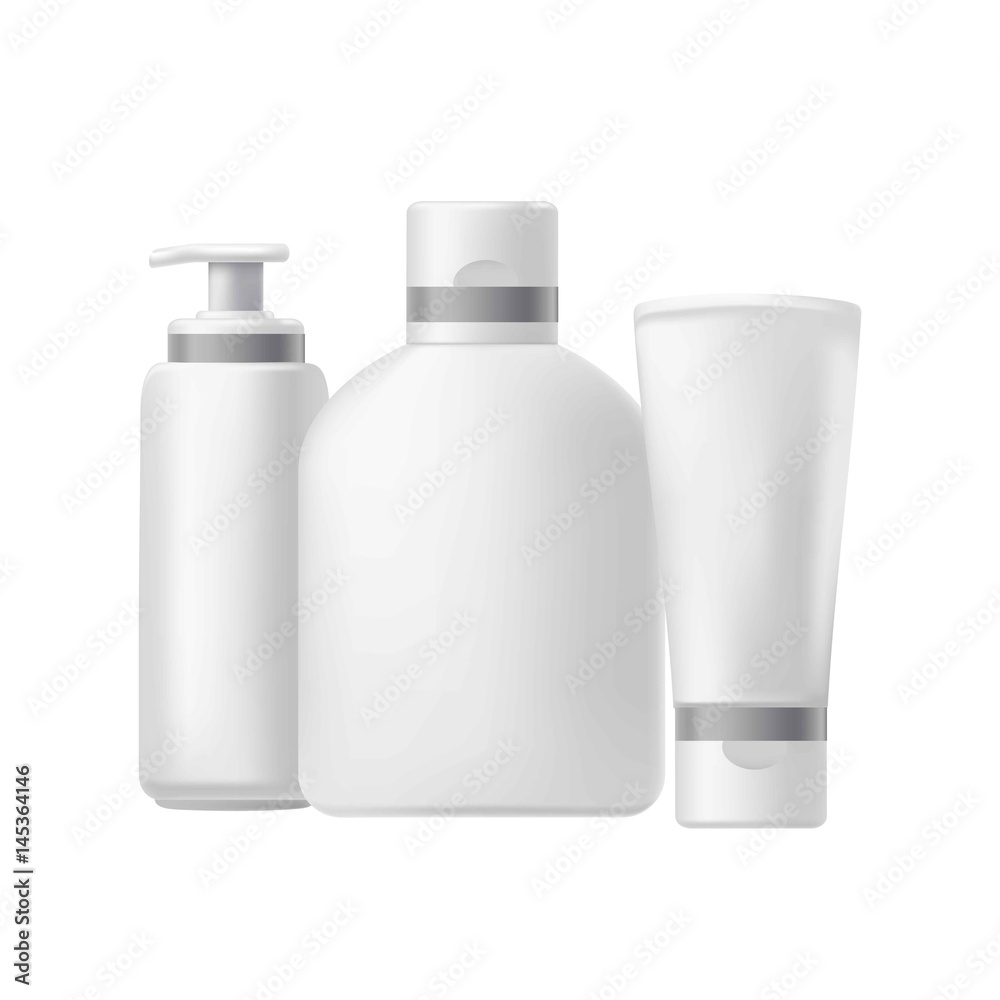 Blank three beauty hygiene containers isolated on white Blank three beauty hygiene containers isolated on white
