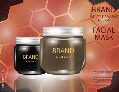 Facial Mask for Skin on the sparkling Background, Concept Skin Care Cosmetic. Mock-up of mask jar.