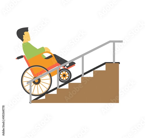 Man in wheelchair riding on stairs vector picture