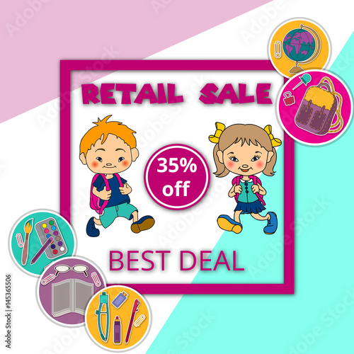 Retail Sale banner or Label design with Discount upto 35%. stationery. 
