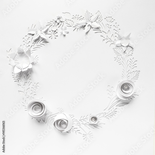 Wallpaper Mural Round frame with white paper flowers Torontodigital.ca