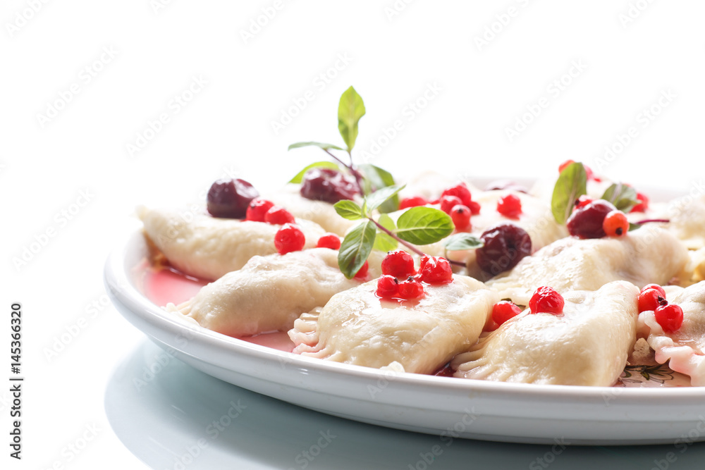 Sweet boiled dumplings with cherries and berries Sweet boiled dumplings with cherries and berries