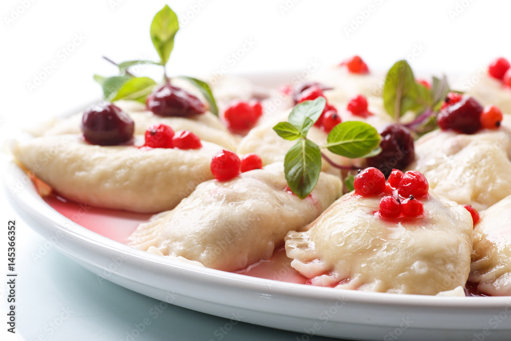 Sweet boiled dumplings with cherries and berries Sweet boiled dumplings with cherries and berries