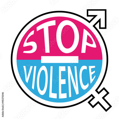 Stop à la violence envers les hommes et les femmes. Panneau icône symbole homme femme rose et bleu.
