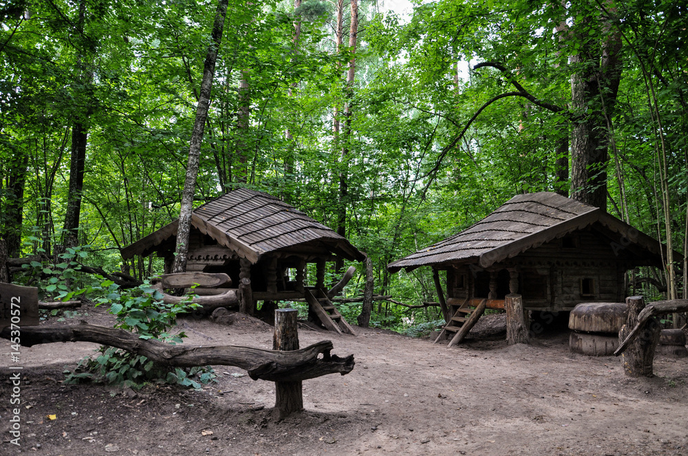 Dwarfs fairy houses in the mysterious woods. Dwarfs fairy houses in the mysterious woods.
