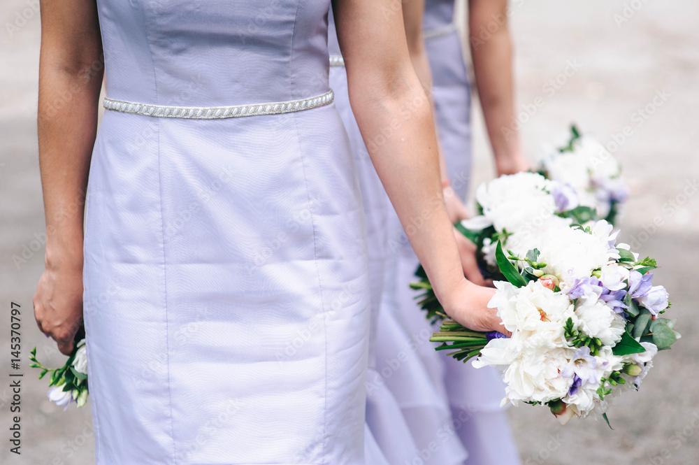 Close up of bride and bridesmaids bouquets Close up of bride and bridesmaids bouquets