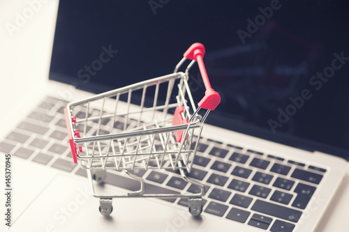 Shopping basket on a laptop