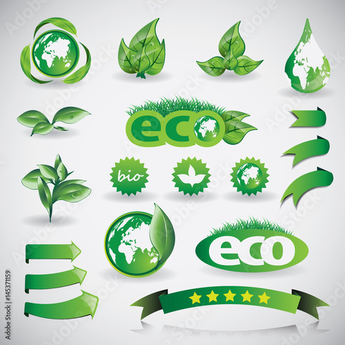  Green Eco Shiny Icons, Design Template Collection 