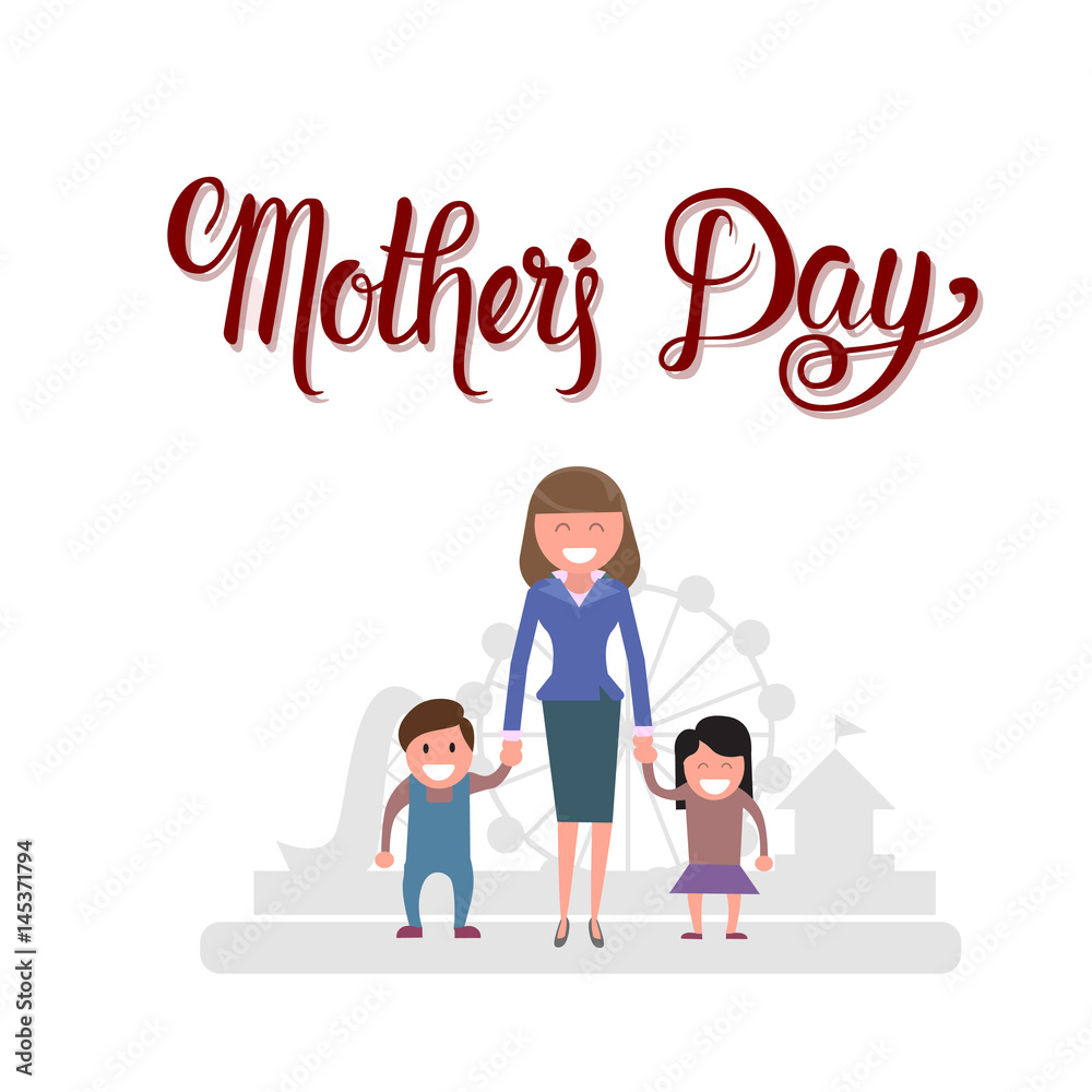 Happy Mother Day, Woman With Children, Spring Holiday Greeting Card Banner Flat Vector Illustration Happy Mother Day, Woman With Children, Spring Holiday Greeting Card Banner Flat Vector Illustration