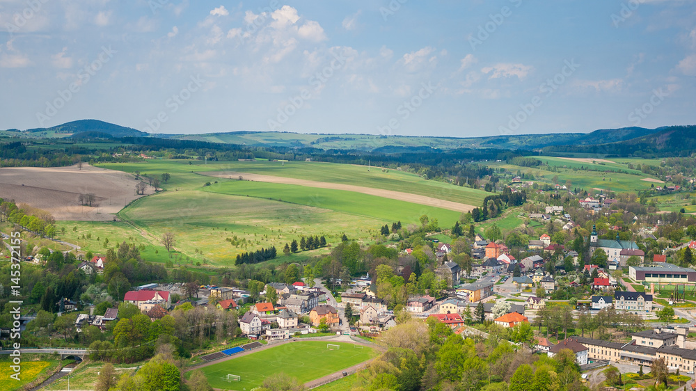 Szczytna village from above, Stolowe Mountains, Klodzka Valley, Sudetes, Poland