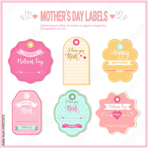 Happy Mother Day, Spring Holiday Greeting Card Sticker Set Flat Vector Illustration