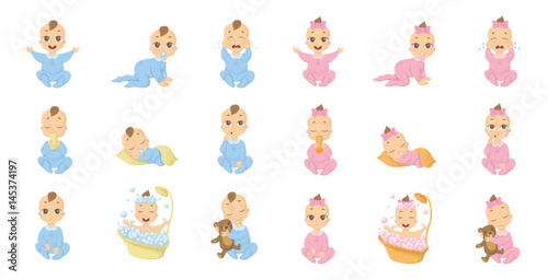 Baby emoji set. Funny cute cartoon character on white background.