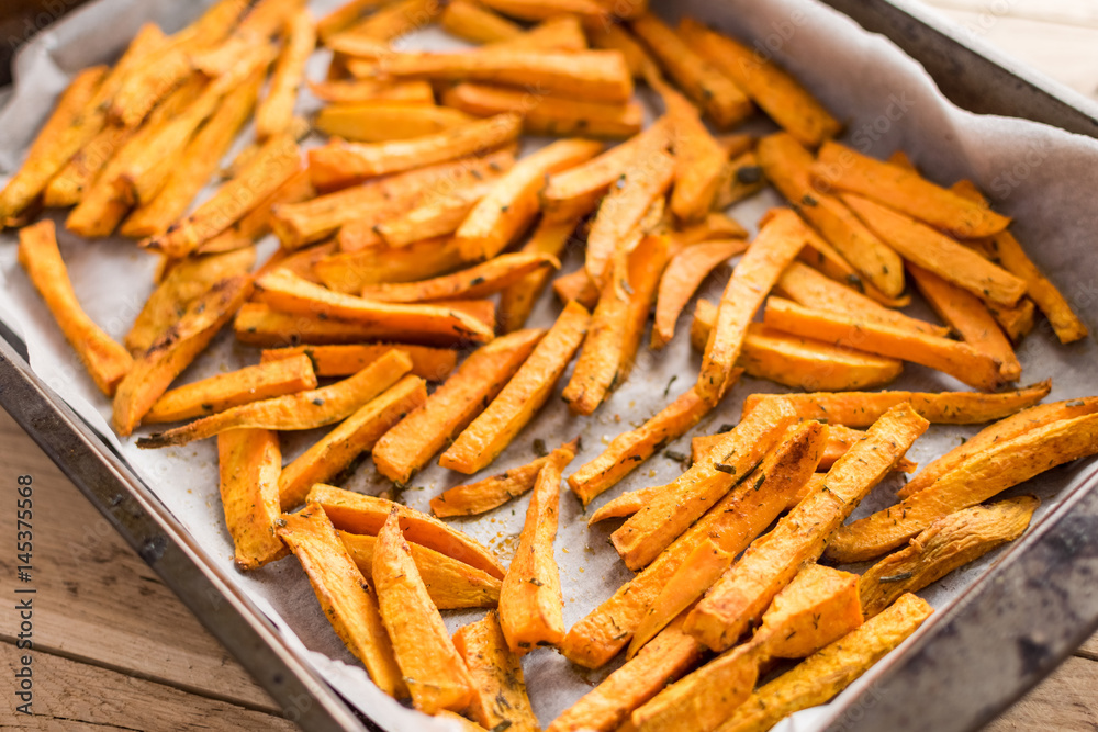 Healthy sweet potato, baked fries. Healthy sweet potato, baked fries.