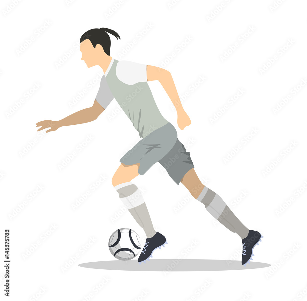 Isolated soccer player. Silhouette of a man in uniform with ball.