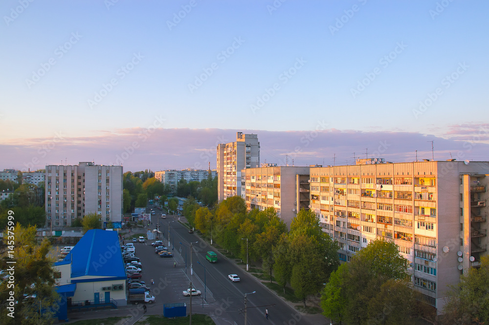 Fototapeta premium Evening in spring town with lights