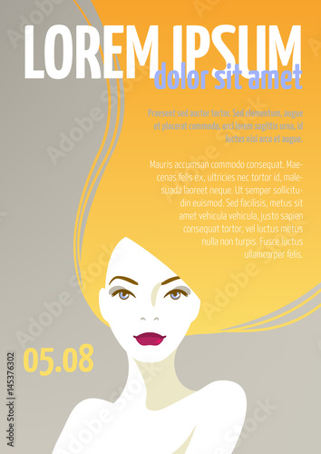 Design template with face of a beautiful woman with long hair