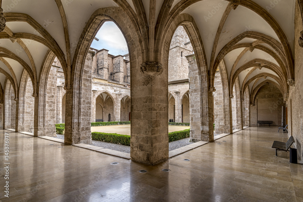 The beautiful cloister of the Church of the ancient convent of Carmen, historic center of Valencia, Spain