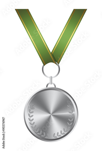 Isolated silver medal on white background. Award with ribbon.
