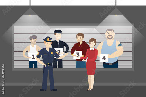 Police office room. Investigation room with guilty men.