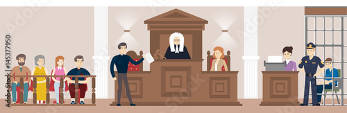 Judge in court. Judging guilty person with law and witnesses,