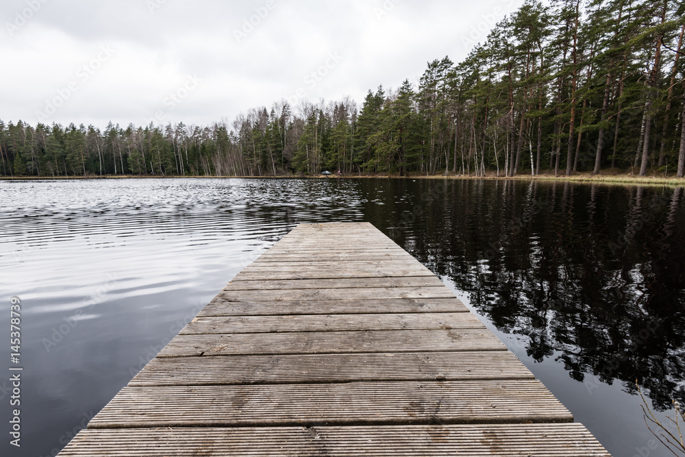 wooden footbridge in the lake