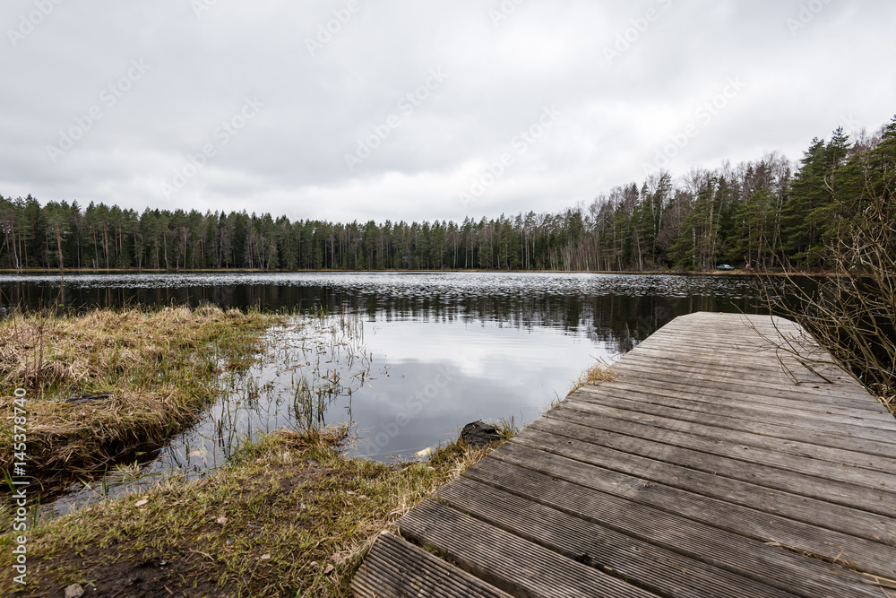 wooden footbridge in the lake wooden footbridge in the lake
