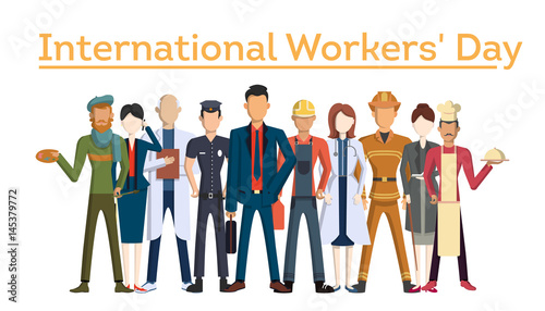 International worker's day. People with different jobs as plumber, doctor and more. White background.