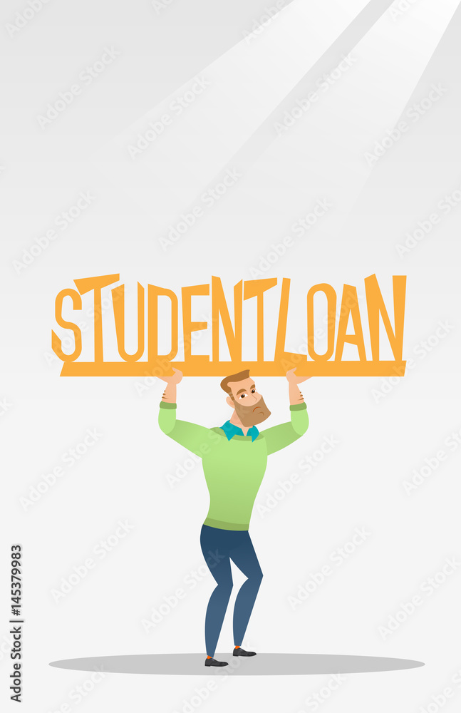 Naklejka premium Young man holding sign of student loan.