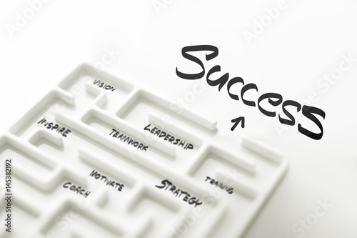 White labyrinth and complex step of success.  focus text success. photo