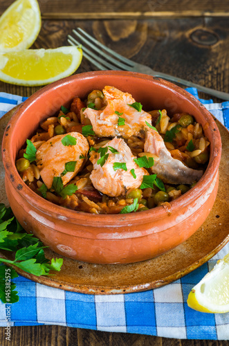 Salmon and orzo stew photo