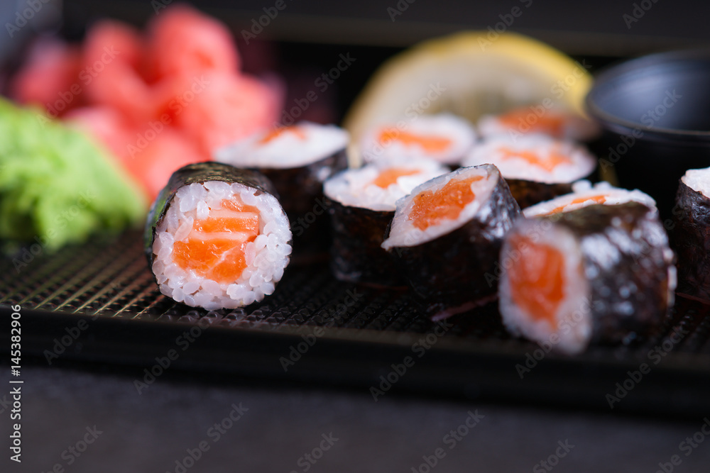 Sushi rolls with salmon 