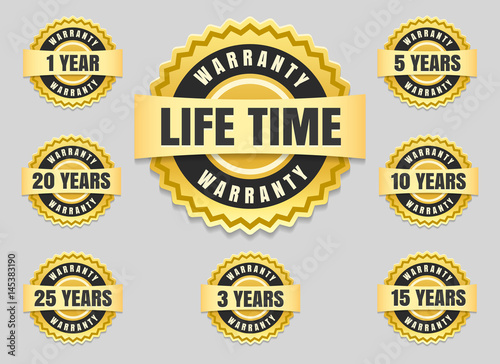 Service lifetime and years warranty labels and guarantee seals vector icons set photo