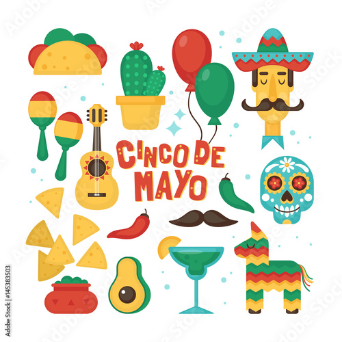 Cinco de Mayo Mexican Holiday banner, poster, party invitation and greeting card design set