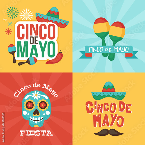 Cinco de Mayo Mexican Holiday banner, poster, party invitation and greeting card design set