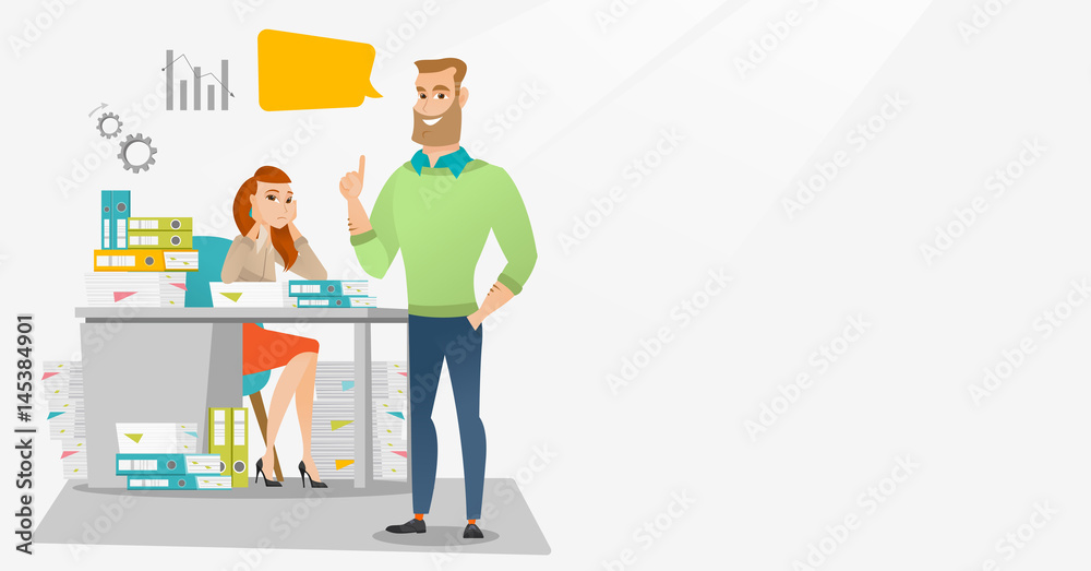 Obraz premium Stressed female office worker and her employer.