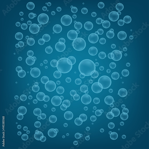 Blue realistic water or soap bubbles. Vector illustration
