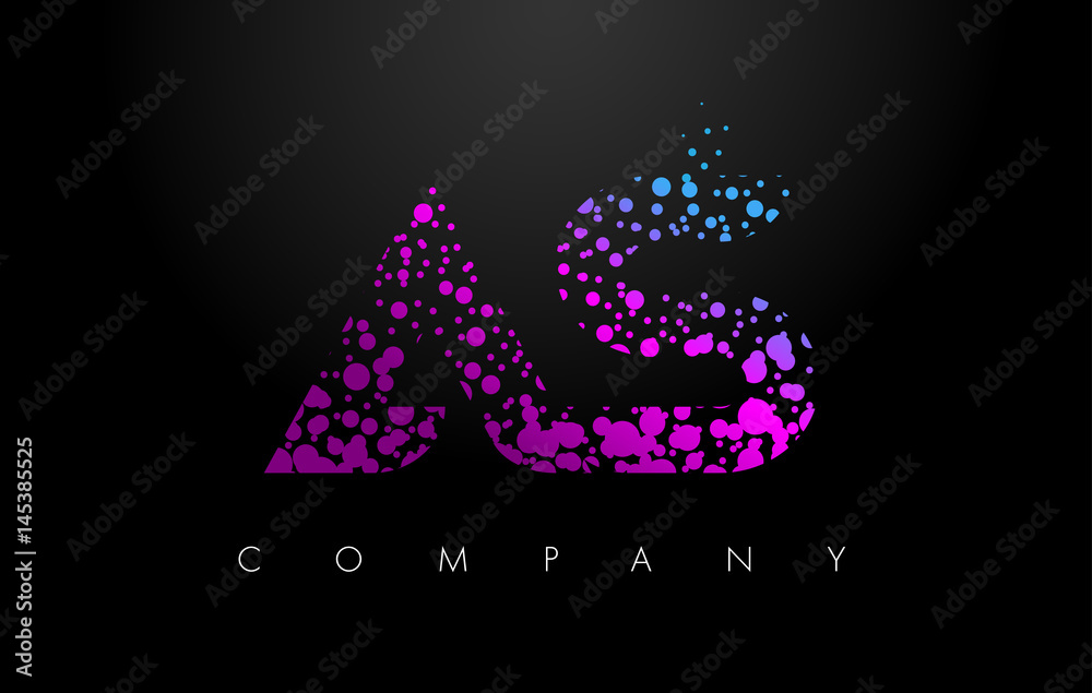 AS A S Letter Logo with Purple Particles and Bubble Dots