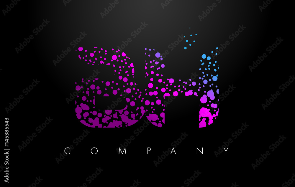 BH B H Letter Logo with Purple Particles and Bubble Dots