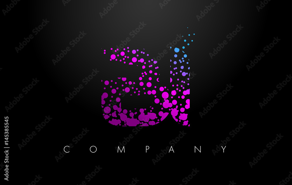 BI B I Letter Logo with Purple Particles and Bubble Dots